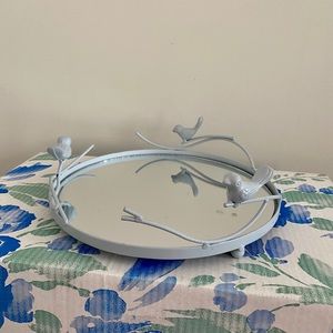 Baby blue metal bird mirror tray